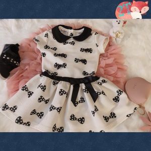 2/$30 Adorable Creme & Black Bow Tie Dress 2T EUC